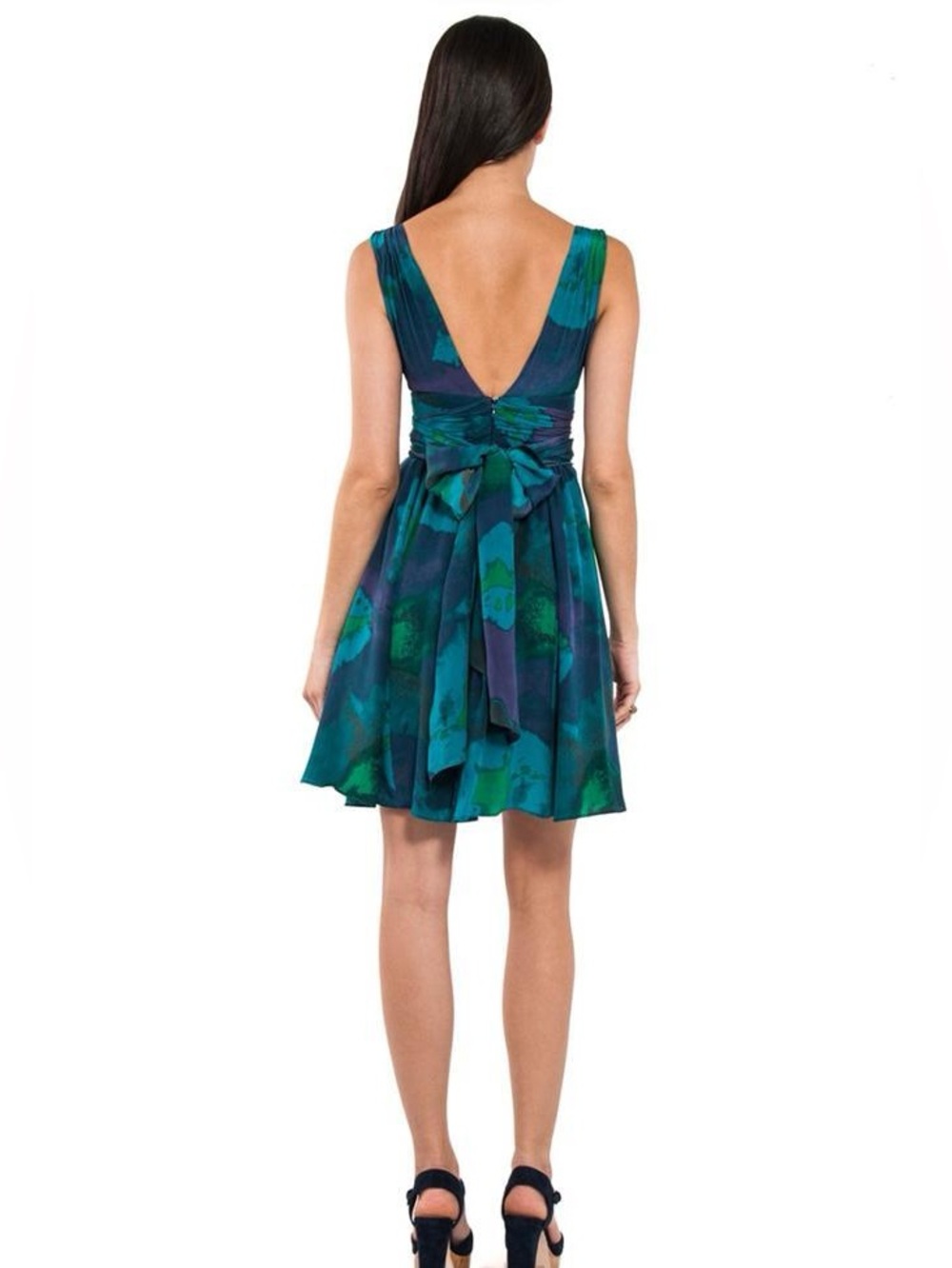 Halston Heritage Silk Watercolor Mirage Dres - Picture 2 of 8
